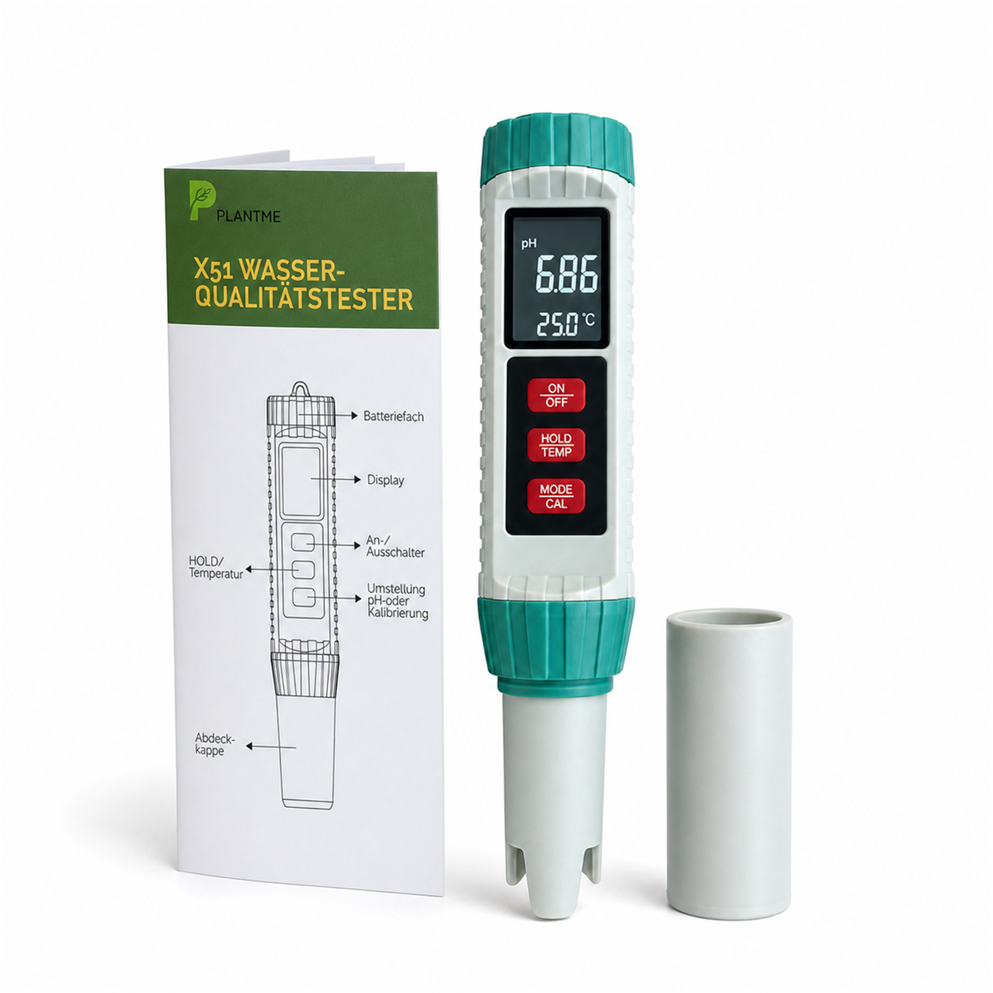 PlantMe 5-in-1 Wasserqualitätstester – digitales pH-, EC-, TDS-, Salzgehalt- und Temperatur-Messgerät mit Kalibrierung, für Hydroponik, Aquarium, Pool und Gießwasser