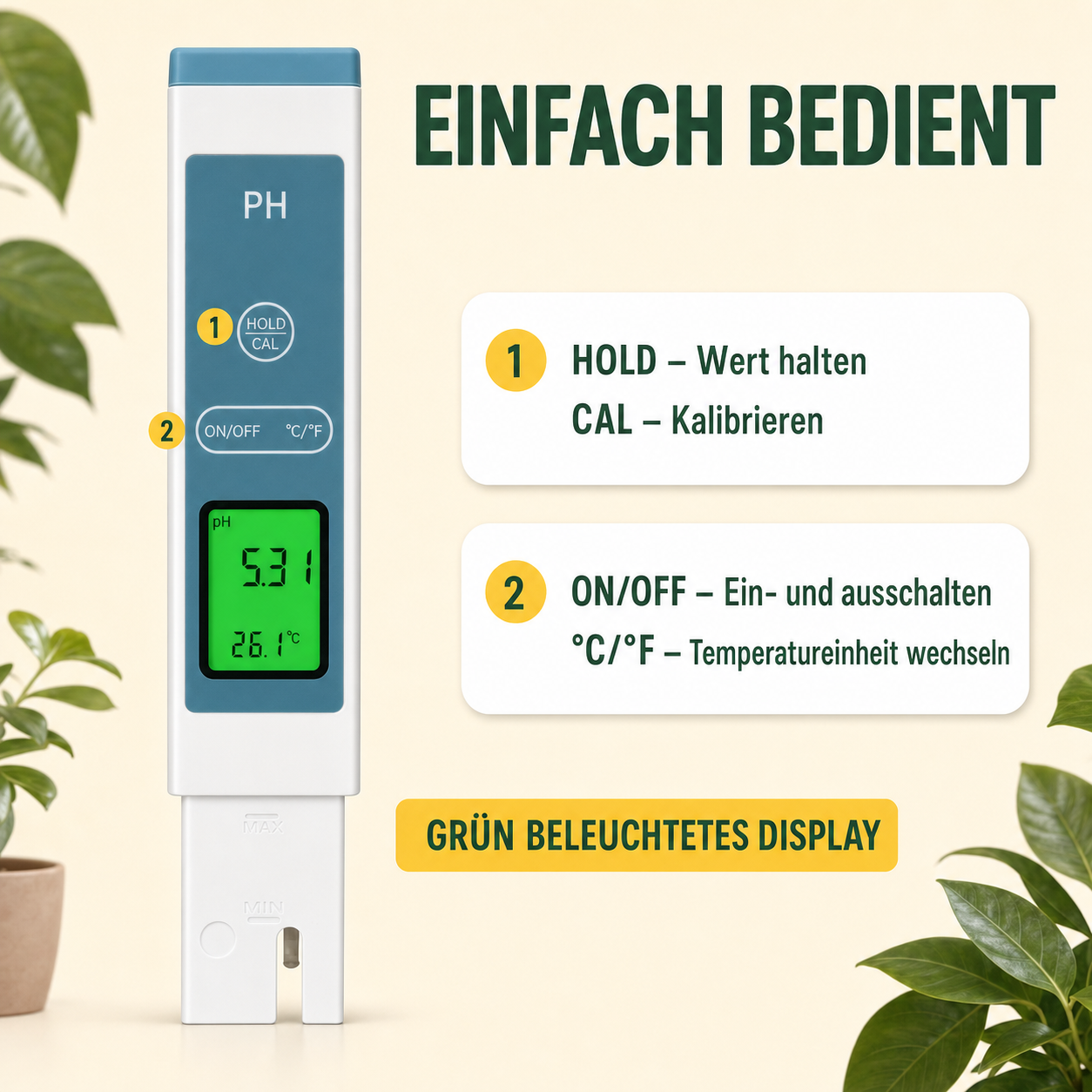 PlantMe digitales pH-Messgerät