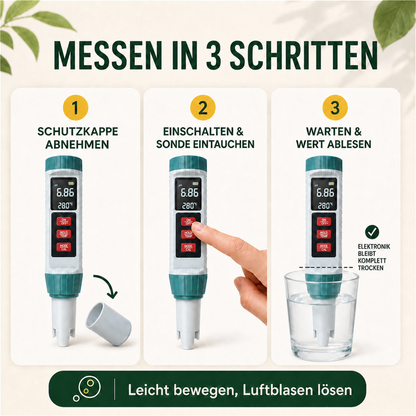 PlantMe 5-in-1 Wasserqualitätstester – digitales pH-, EC-, TDS-, Salzgehalt- und Temperatur-Messgerät mit Kalibrierung, für Hydroponik, Aquarium, Pool und Gießwasser