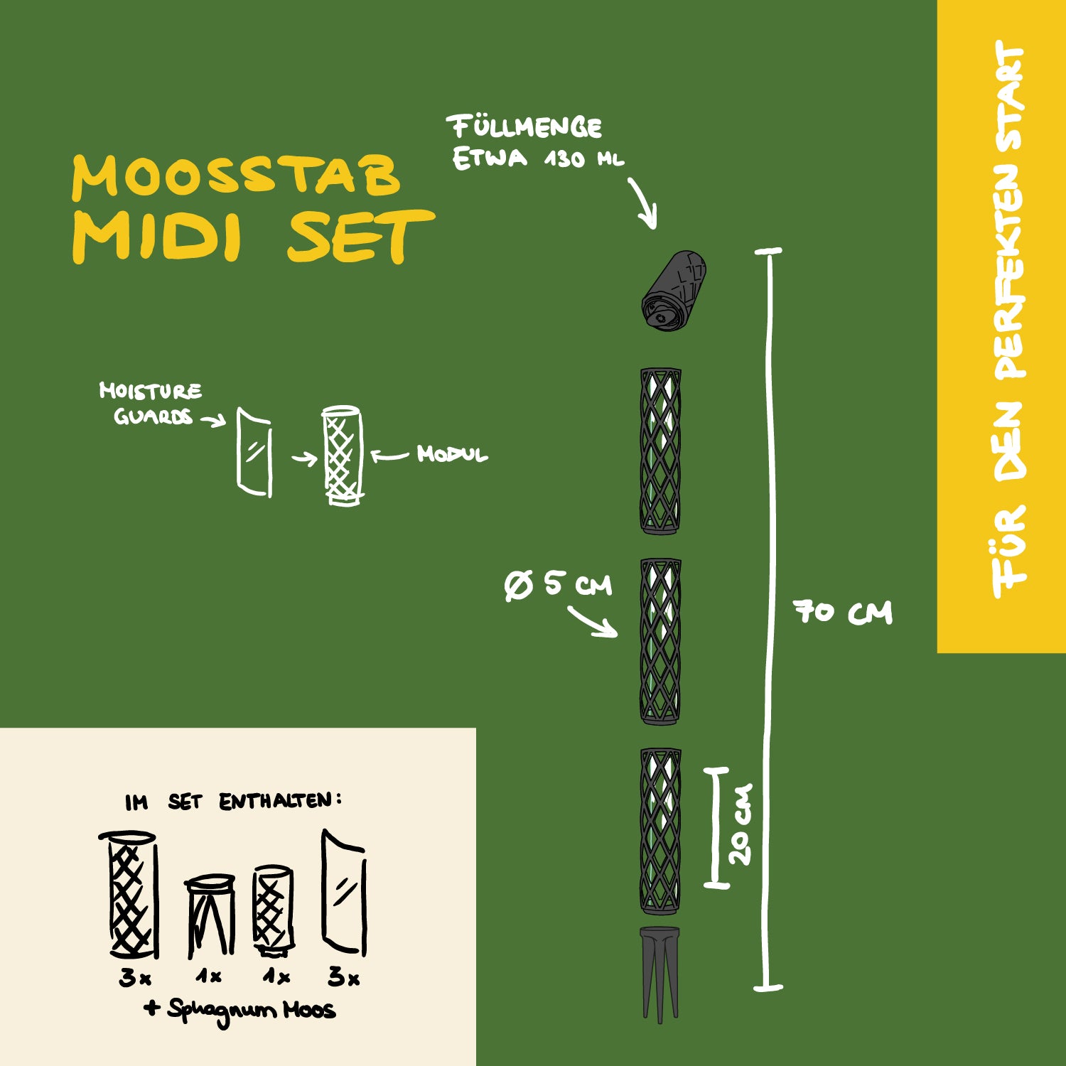 Moosstab Midi Komplett-Set 70cm inkl. Sphagnummoos