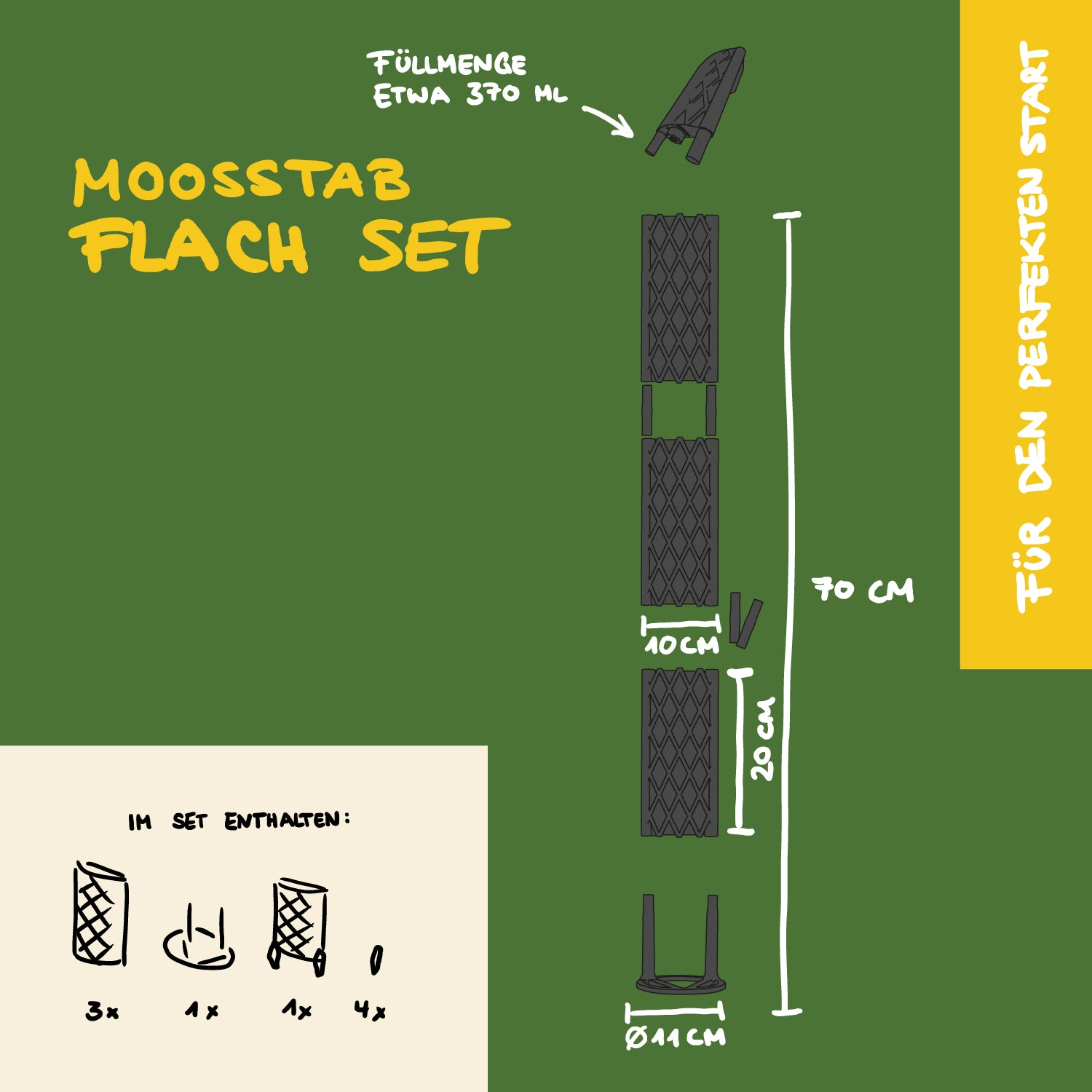 Moosstab flach Komplett-Set 70cm inkl. Sphagnummoos